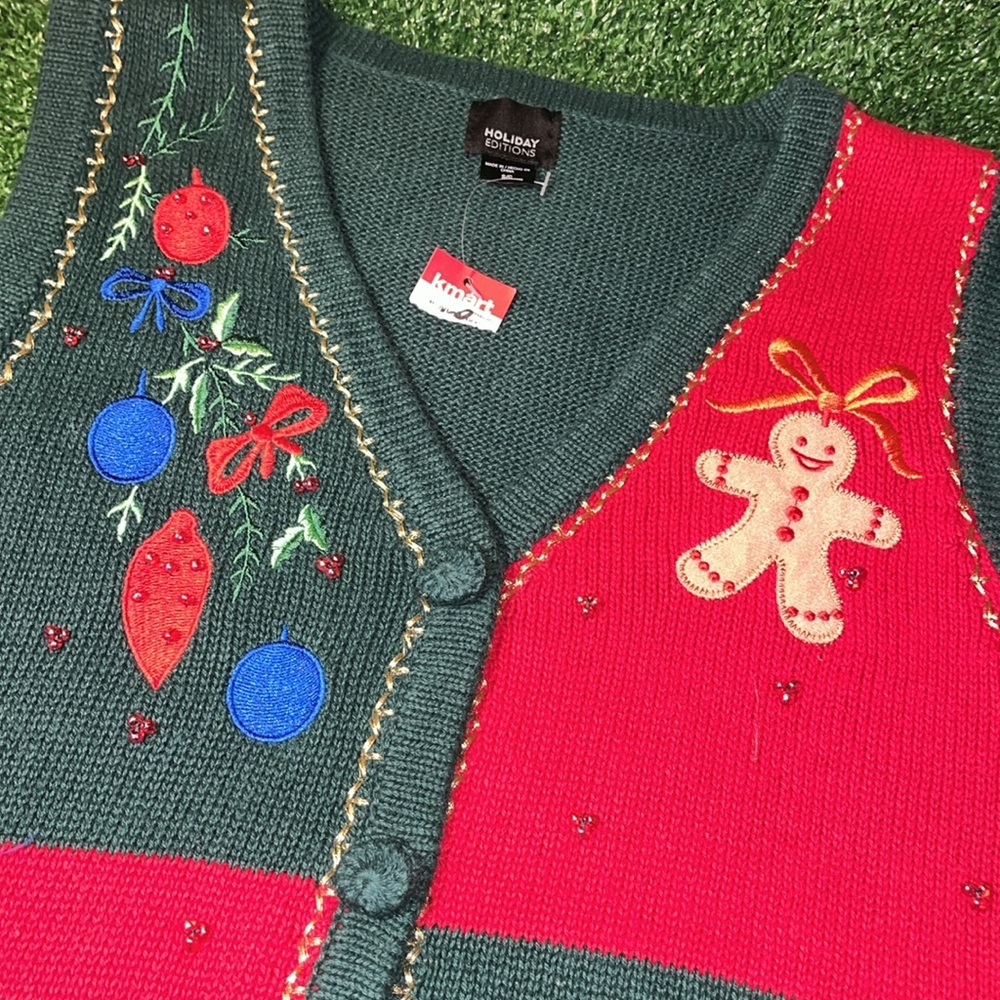 Holiday Editions Ugly sweater SMALL with gingerbread man candy cane sled etc. - Picture 2 of 5